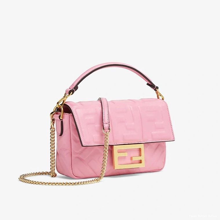 Cheap Leather In Nappa FF Mini Fendi Motif Baguette Bag Pink 0803